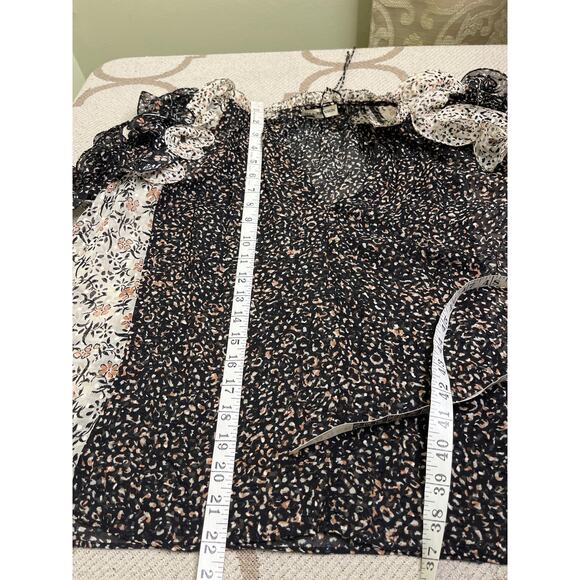 ULLA JOHNSON SILK BLACK & WHITE BLOUSE WITH RUFFLED SLEEVES, Size 2 - Picture 9 of 10